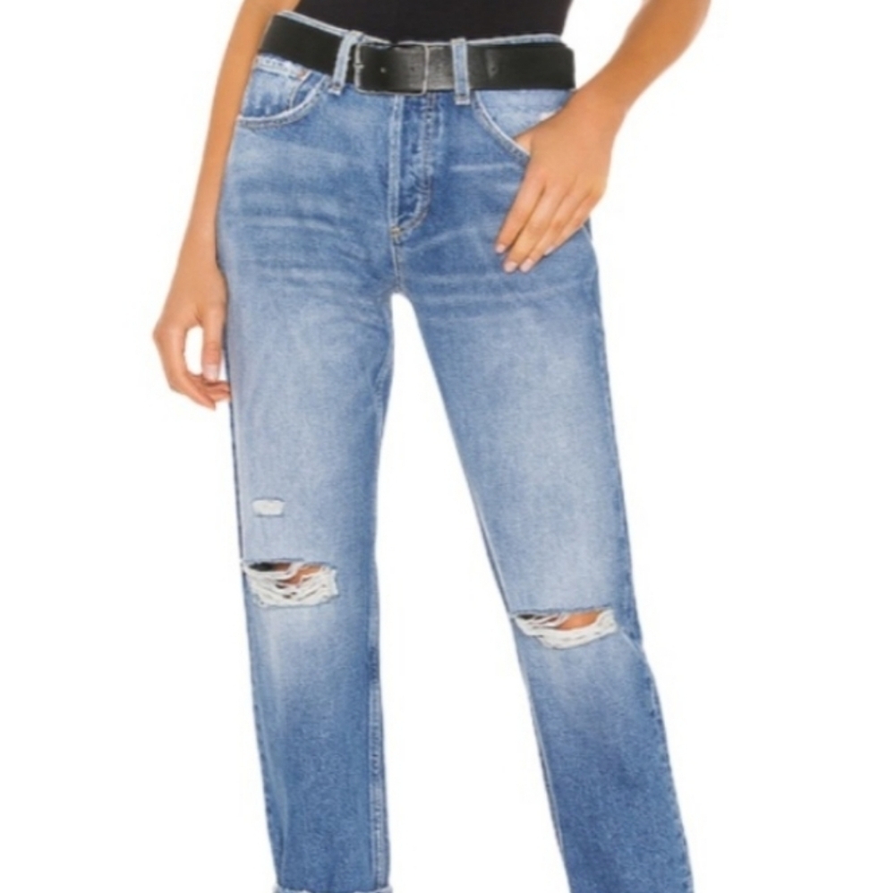 Rag & Bone Rosa Mid Rise Boyfriend Jeans Distressed Cropped Straight Leg 27